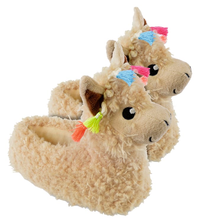 Kinderen / kinderen pluche 3d lama hoofd pantoffels - Beige