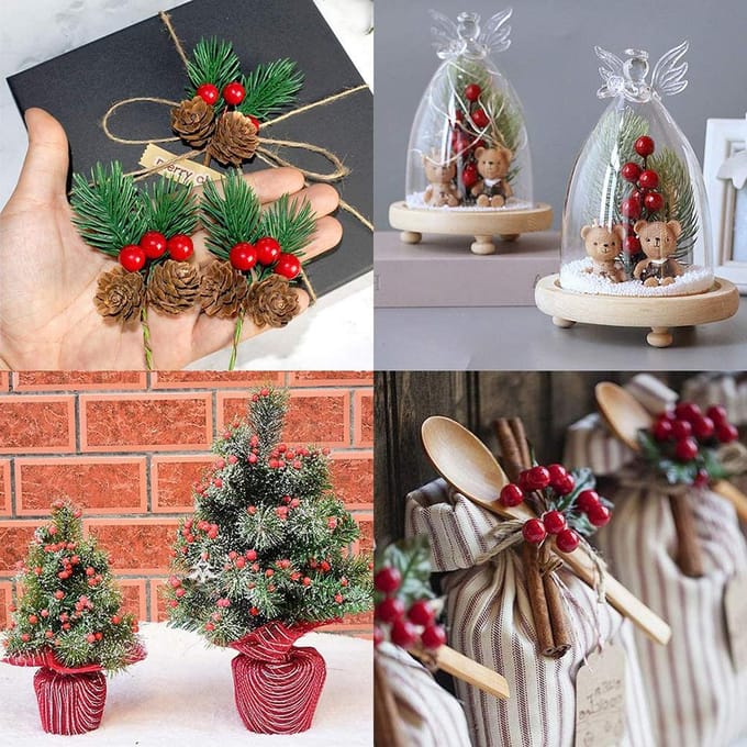 100 stuks Kunstmatige Hulstbessen 10mm Plastic Bessen Decor aan Draad voor Kerstboomversieringen brown