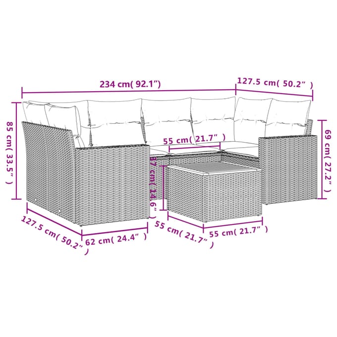 vidaXL - 7-delige - Loungeset - met - kussens - poly - rattan - beige
