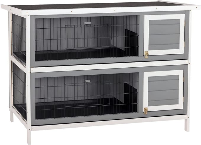 Pawhut Rabbit hutch-Sparrenhout-136,4L x 50B x 93H cm-Grijs