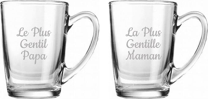 Theeglas gegraveerd - 32cl - Le Plus Gentil Papa & La Plus Gentille Maman