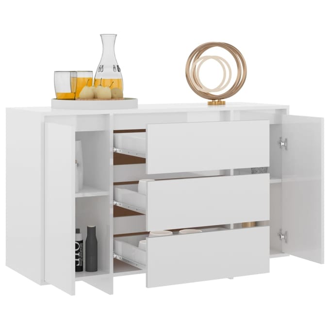 vidaXL - Dressoir - met - 3 - lades - 120x41x75 - cm - bewerkt - hout - hoogglans - wit