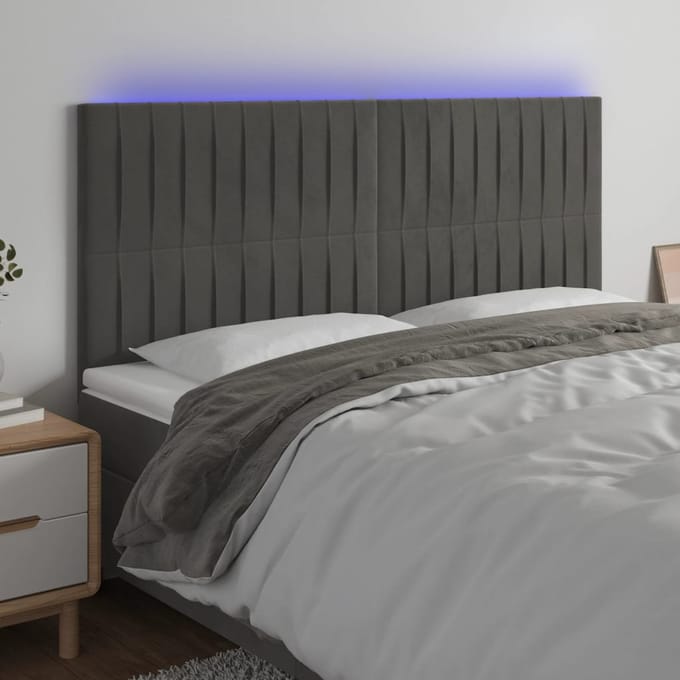 vidaXL - Hoofdbord - LED - 160x5x118/128 - cm - fluweel - donkergrijs