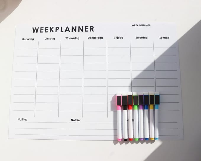 Weekplanner - Whiteboard Magnetisch - 43x30cm - inclusief whiteboard stiften met wisser