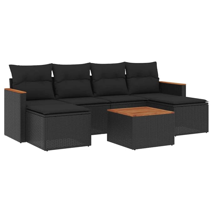 vidaXL - 7-delige - Loungeset - met - kussens - poly - rattan - zwart