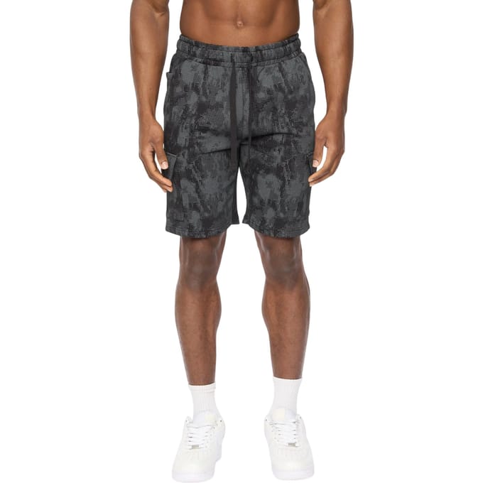 Crosshatch Heren Bardon Camo Cargo Shorts (Zwart Camo)
