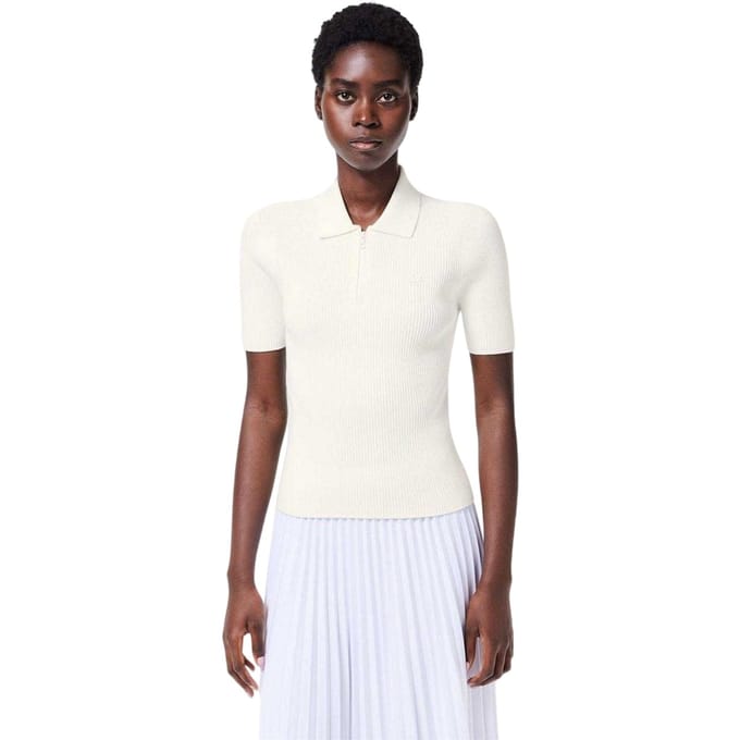 Lacoste Gebreid geribbeld poloshirt voor dames (Wit)