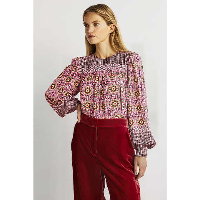 Boden Printed Yoke Detail Top Pnk Maat: 6 | Blouses Outlet | Dames