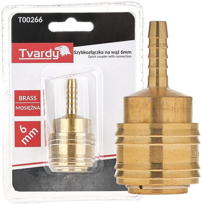 Tvardy Snelkoppeling messing - 6 mm - Corrosiebestendig - Pneumatische systemen