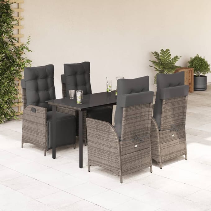 vidaXL - 5-delige - Tuinset - met - kussens - poly - rattan - grijs