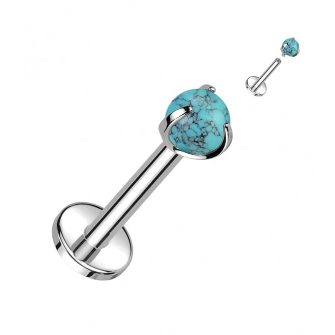 piercing titanium natuursteen met claw 1.2x8 - Turquoise - LMPiercings