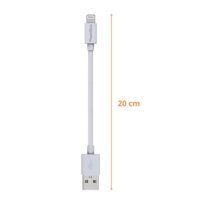 Cable 20cm USB Lightning Chargeur Blanc pour iPhone 14 / 13 / 12 / 11 / SE / X / XR / 7 / 8 / 6 / 5 / AirPods Phonillico