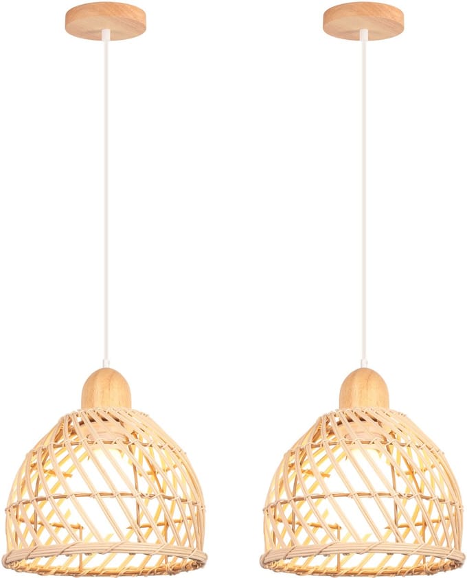 2 Stuks Hanglamp Boho Geweven Plafondlamp E27 Kroonluchter voor Slaapkamer Woonkamer Hal