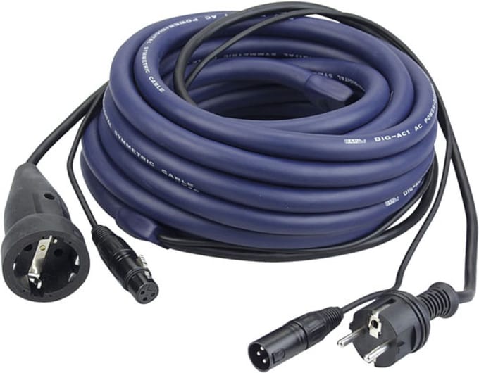 DAP FP05 Power-/signaalkabel 15m Schuko-Schuko / XLR-XLR, LICHT - Schuko stroomkabel