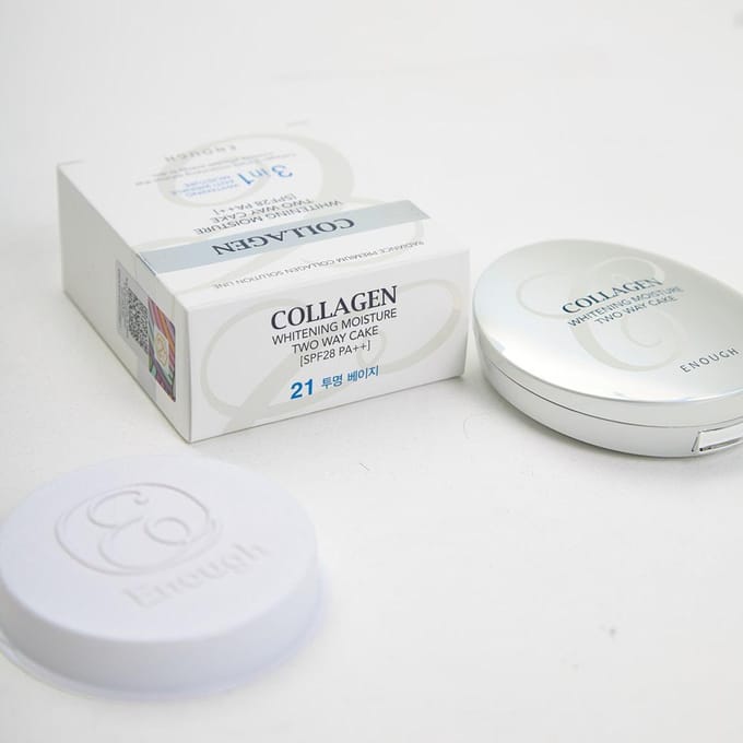 ENOUGH Collagen Éclaircissant Hydratant Poudre Compacte Double Usage 13g+ recharge #21 Beige Naturel + CADEAU ALÉATOIRE white