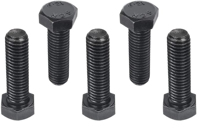 Linkshandige Zeskantbout M12x40mm Koolstofstaal Zwart Schroefdraad 5 Stuks