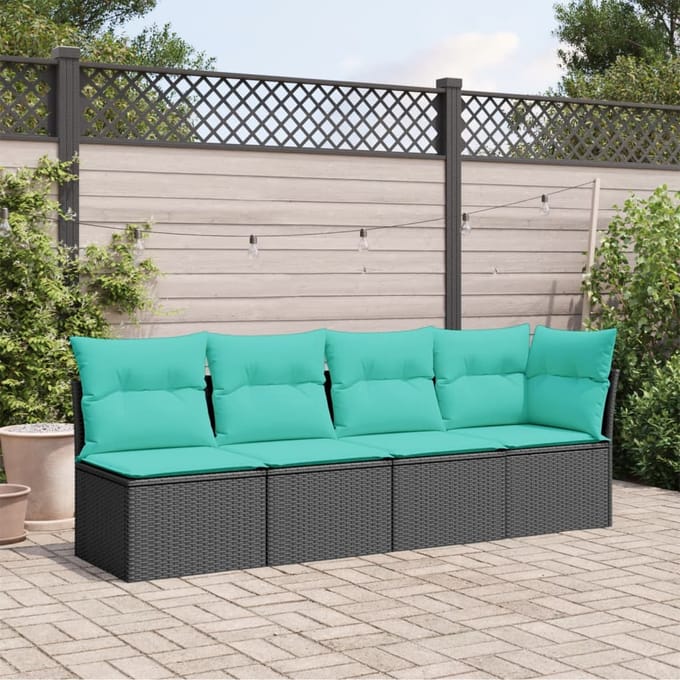 vidaXL - Tuinbank - 4-zits - met - kussens - poly - rattan - zwart