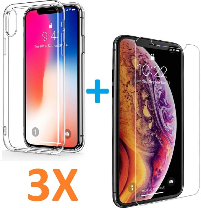 Soft TPU Transparant hoesje Silicone Case + 3 stuks Glas Screenprotector -  Geschikt voor: iPhone XR