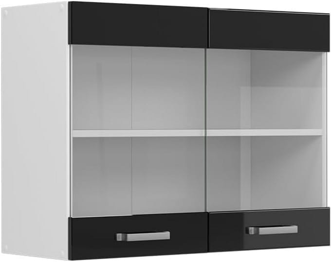 Glazen Keukenkast Hangend 80 cm Hoogglans Zwart en Wit