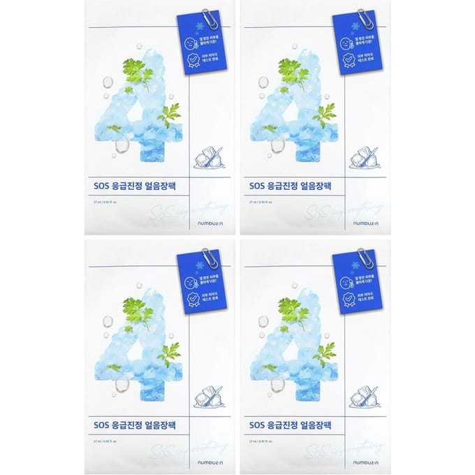 Numbuzin, Masque de beauté apaisant glacé n° 4 SOS, 4 feuilles, 0,91 fl.. oz (27 ml) chaque white