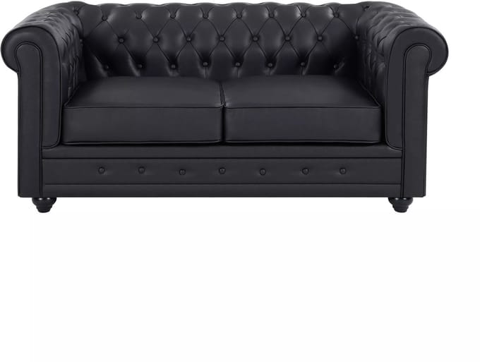 Vente-unique Tweezitsbank van zwart buffelleer CHESTERFIELD