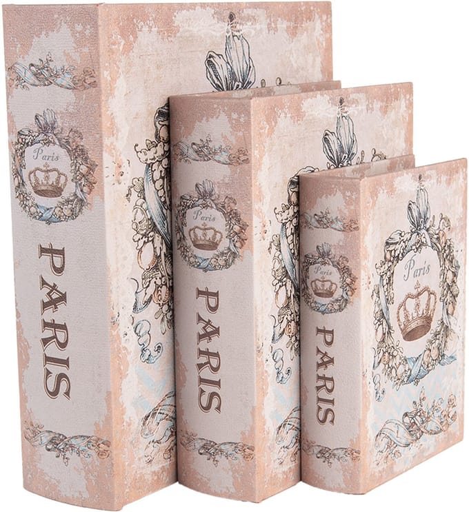Clayre & Eef Opbergdoos Set van 3 Boeken 27 /22 /17 cm Beige Hout