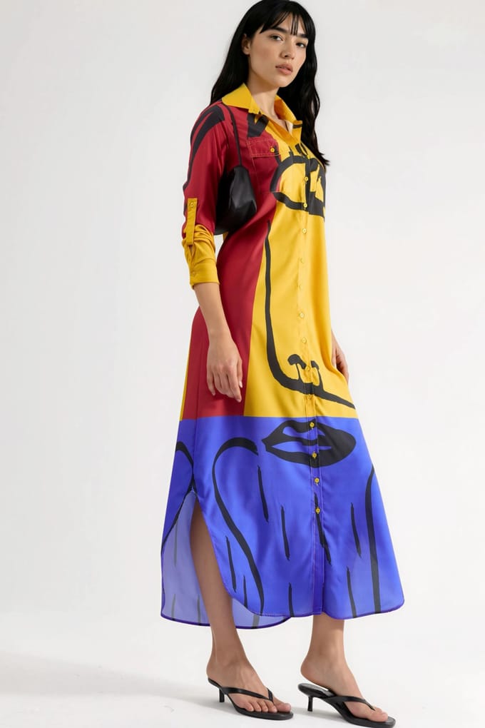 Abstracte Print Maxi Jurk met Knoopsluiting