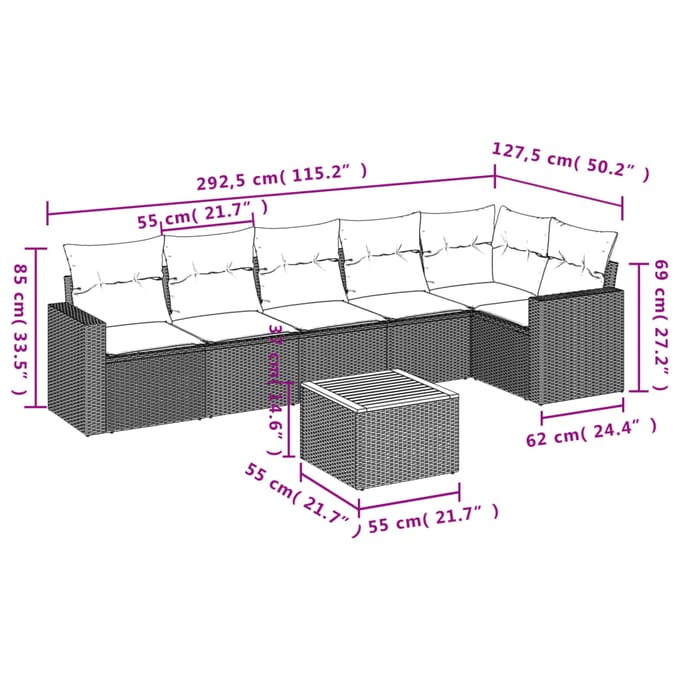 vidaXL - 7-delige - Loungeset - met - kussens - poly - rattan - beige