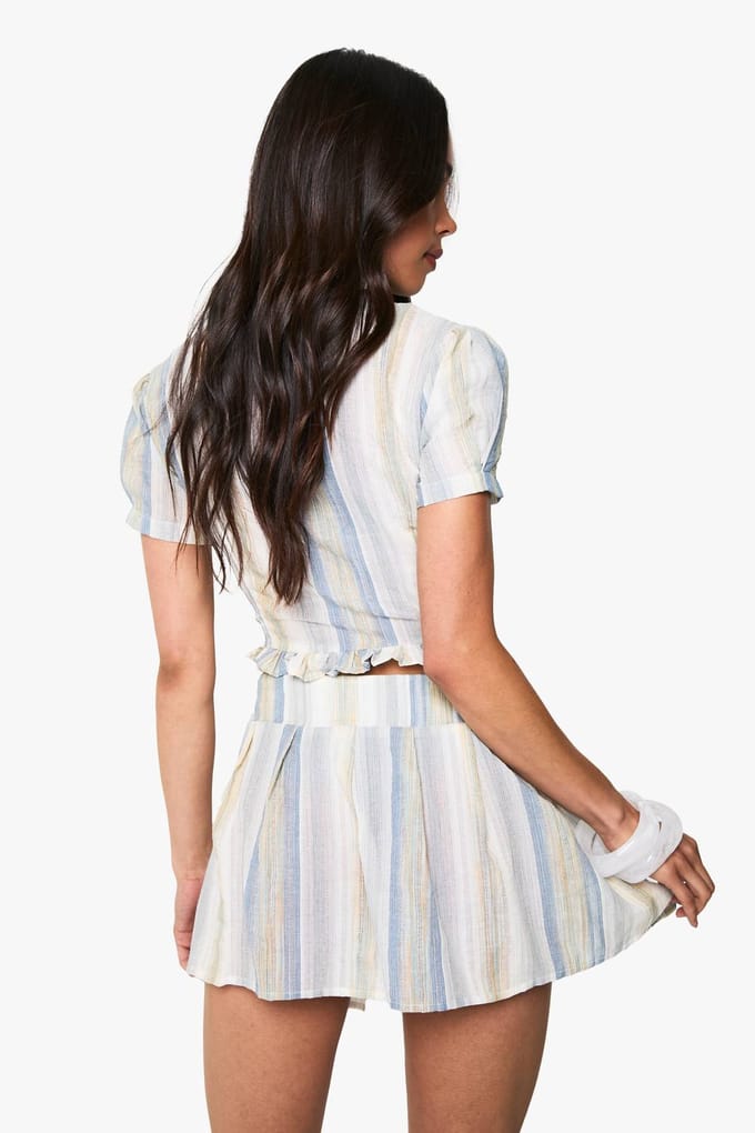 boohoo Dames Gestreepte geplooide mini-rok | Blue | Maat: 12