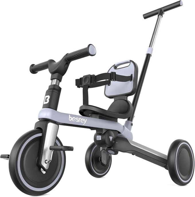 Peuter Driewieler - Loopfiets Kinderfiets - Leren Fietsen - Opvouwbaar Aluminium Frame - 1-3 Jaar - Grijs