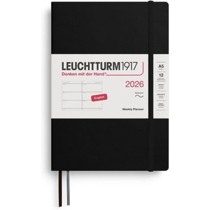 Leuchtturm1917 agenda 2026 1 week per 2 pagina's, softcover, medium a5, black