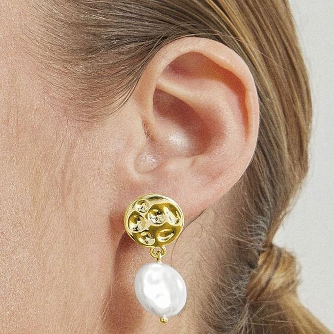Boucles d'oreilles en perles blanches Luxenter finies et plaqué or 18k - Durdana blanc