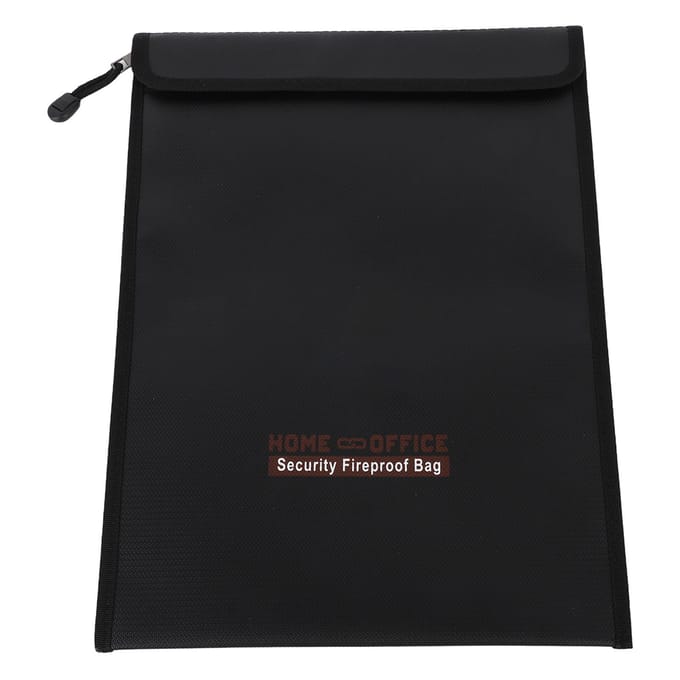 Brandwerende Documententas Silicone Glasvezel Rits Sluiting Klittenband Opvouwbaar Waterdicht Geld black