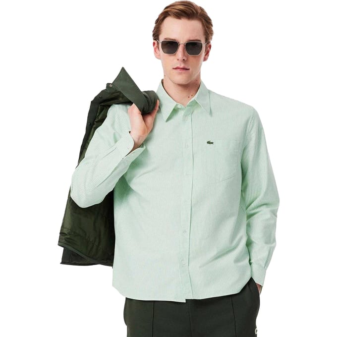 Lacoste Heren Gestreept Oxford Overhemd (Wit)