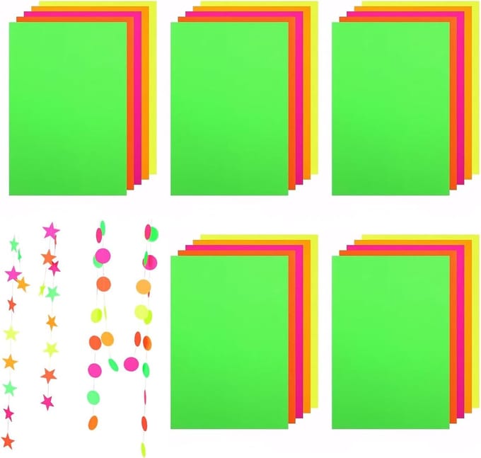 Kleurrijk A4 Neon Papier - 40 Vel UV-reactief Karton voor Feestdecoratie en Creatieve Projecten