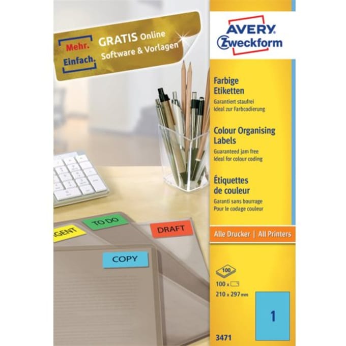 Etiket avery zweckform 3471 210x297mm a4 blauw 100stuks