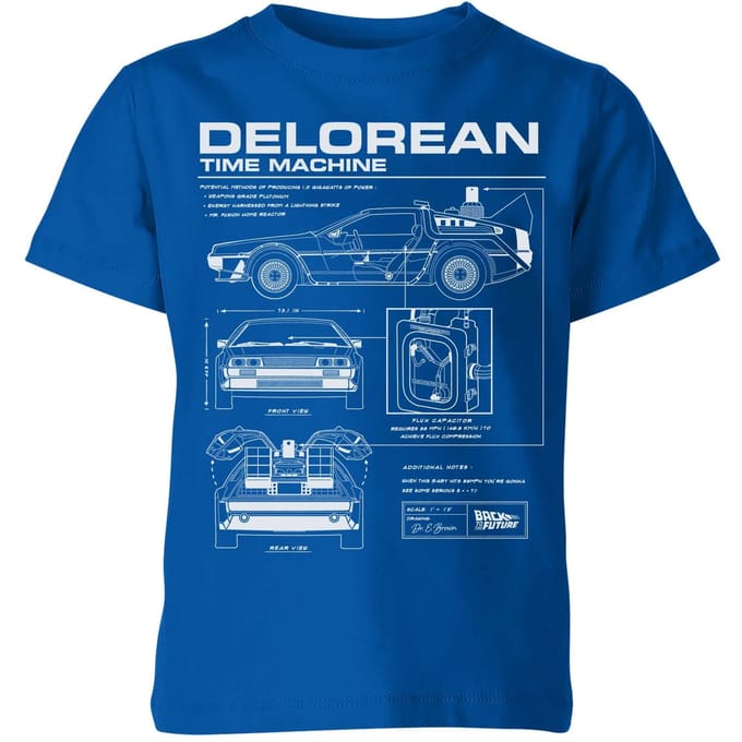 Back To The Future Delorean Schematic Kids' T-Shirt - Blue - 98/104 (3-4 jaar)