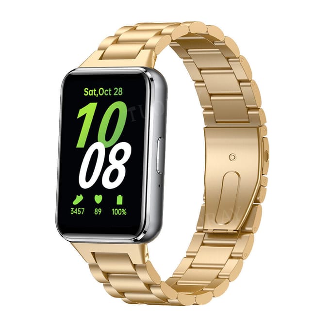 Strap-it Stalen schakel bandje - geschikt voor Samsung Galaxy Fit 3 (goud)