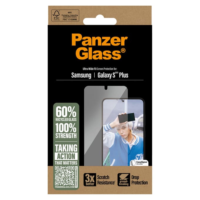 PanzerGlass Screenprotector geschikt voor Samsung Galaxy S25 Plus Glazen | PanzerGlass Ultra-Wide Fit Screenprotector - Case Friendly