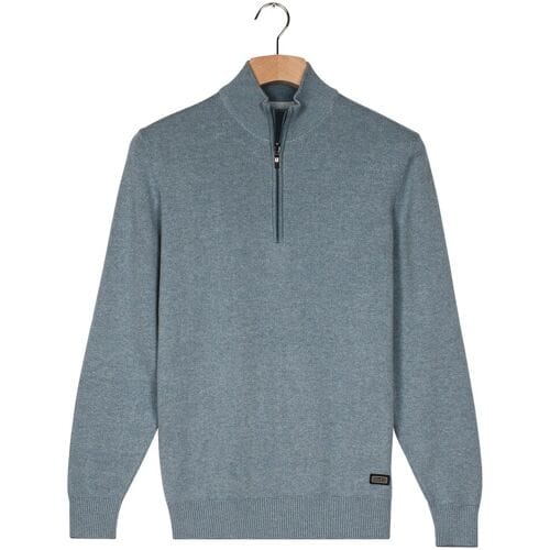 Baileys Trui Half Zip Allover Two-Tone Fine Texture Faded Denim Blue / male