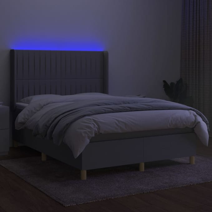 vidaXL - Boxspring - met - matras - en - LED - stof - lichtgrijs - 140x200 - cm