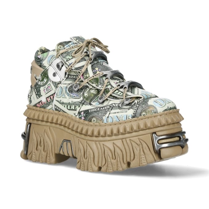 New Rock M-106WALL-C49 Dollar Bill Print leren platform enkellaarsjes
