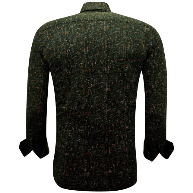 Heren Overhemden Lange Mouw - Blouse Heren Slim Fit - Print Overhemd - 3145 - Bruin