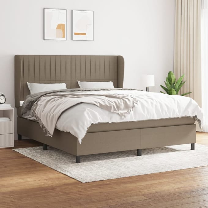 vidaXL - Boxspring - met - matras - stof - taupe - 180x200 - cm