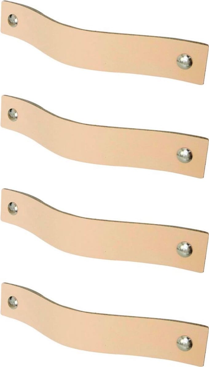 Leren handgrepen (set van 4) 'De platte greep' - Naturel / Maat XS