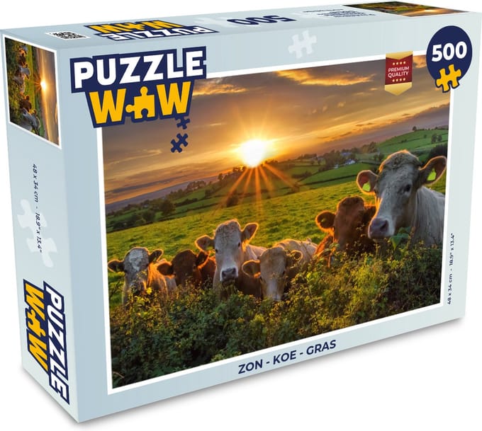 Puzzel Zon - Koe - Gras - Legpuzzel - Puzzel 500 stukjes