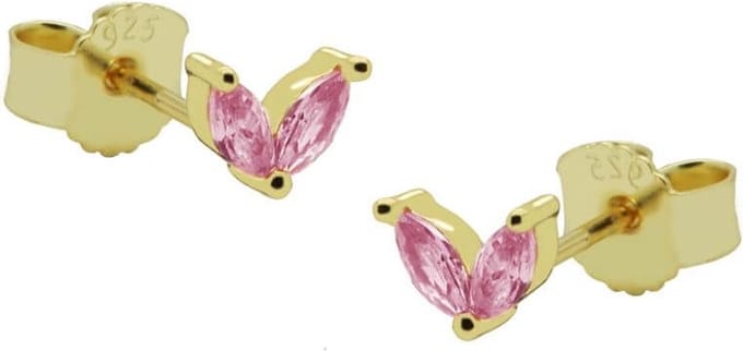 Karma Oorbellen Zirconia Double Pink Leaves Goud