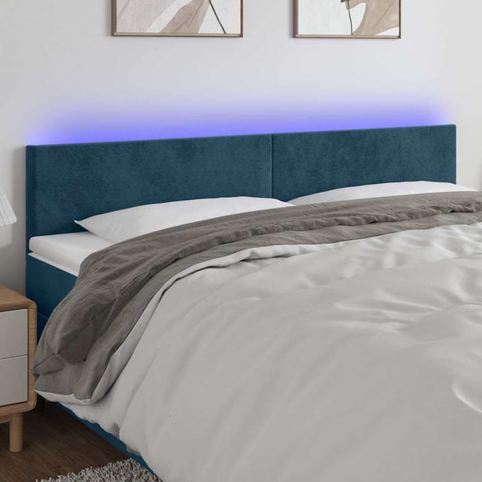 vidaXL - Hoofdbord - LED - 160x5x78/88 - cm - fluweel - donkerblauw