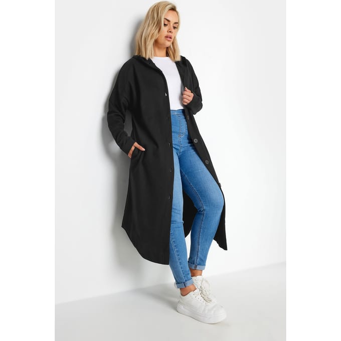 Yours Maxijack Van Katoenmix Met Capuchon En Knopen In Zwart Size 48