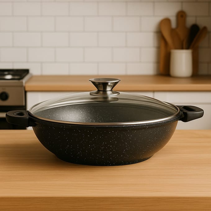 Kadirelli - Wokpan 32 cm – Luxe Glazen Deksel & Dubbele Handgrepen